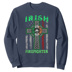 Irish Firefighter Sweatshirt Celtic Cross American Flag TS09 Navy Print Your Wear