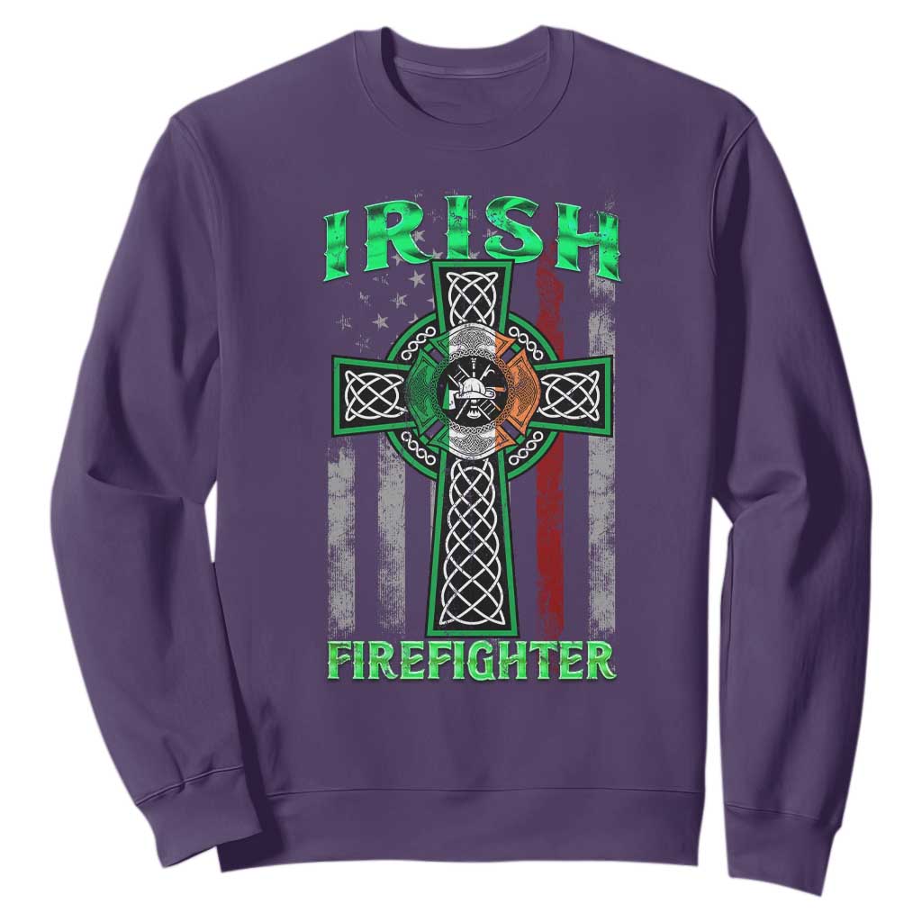 Irish Firefighter Sweatshirt Celtic Cross American Flag TS09 Purple Print Your Wear