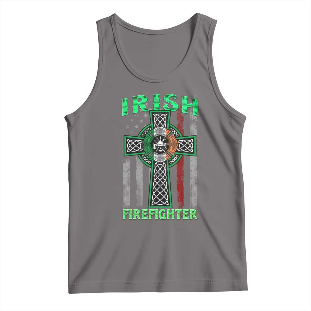 Irish Firefighter Tank Top Celtic Cross American Flag TS09 Deep Heather Print Your Wear