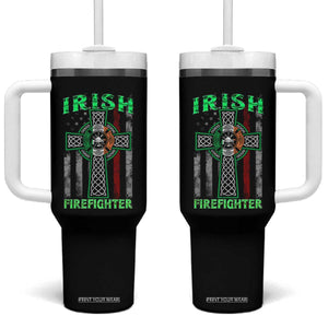Irish Firefighter Tumbler With Handle Celtic Cross American Flag TS09 One Size: 40 oz Black Print Your Wear