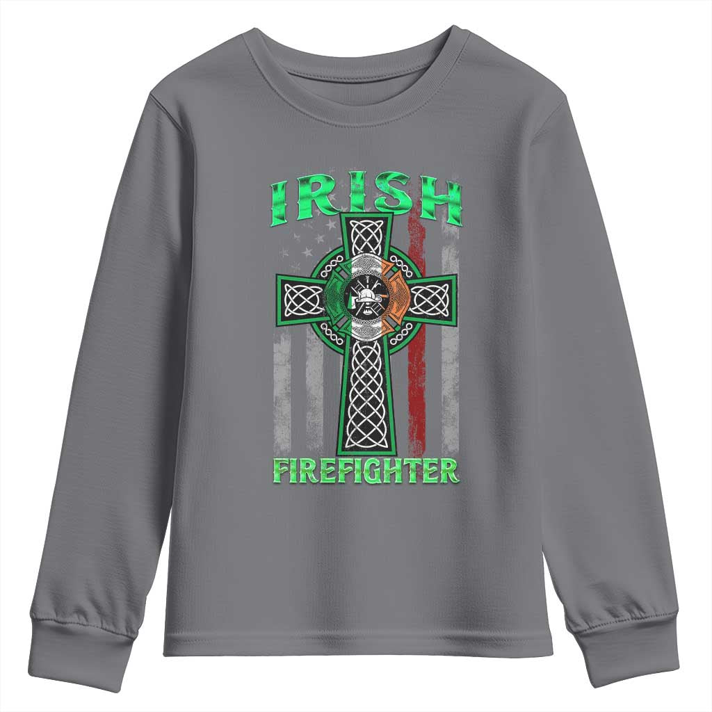 Irish Firefighter Youth Sweatshirt Celtic Cross American Flag TS09 Charcoal Print Your Wear