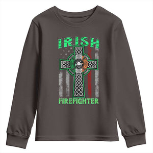Irish Firefighter Youth Sweatshirt Celtic Cross American Flag TS09 Dark Chocolate Print Your Wear