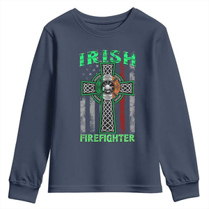 Irish Firefighter Youth Sweatshirt Celtic Cross American Flag TS09 Navy Print Your Wear