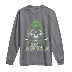 Irish Firefighter Long Sleeve Shirt Shamrock Skull Man Of Fire TS09 Charcoal Print Your Wear