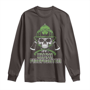 Irish Firefighter Long Sleeve Shirt Shamrock Skull Man Of Fire TS09 Dark Chocolate Print Your Wear