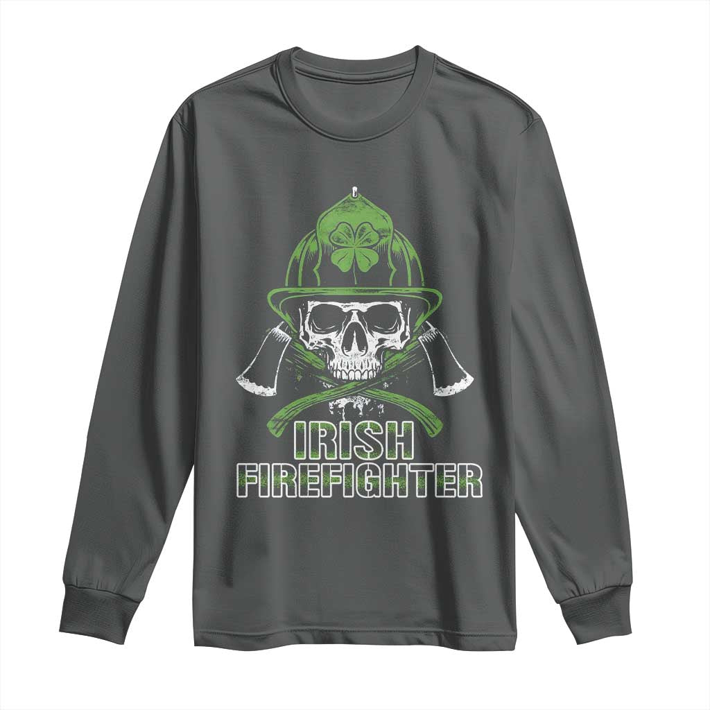 Irish Firefighter Long Sleeve Shirt Shamrock Skull Man Of Fire TS09 Dark Heather Print Your Wear