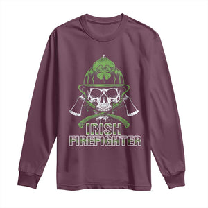 Irish Firefighter Long Sleeve Shirt Shamrock Skull Man Of Fire TS09 Maroon Print Your Wear