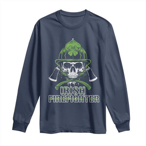 Irish Firefighter Long Sleeve Shirt Shamrock Skull Man Of Fire TS09 Navy Print Your Wear