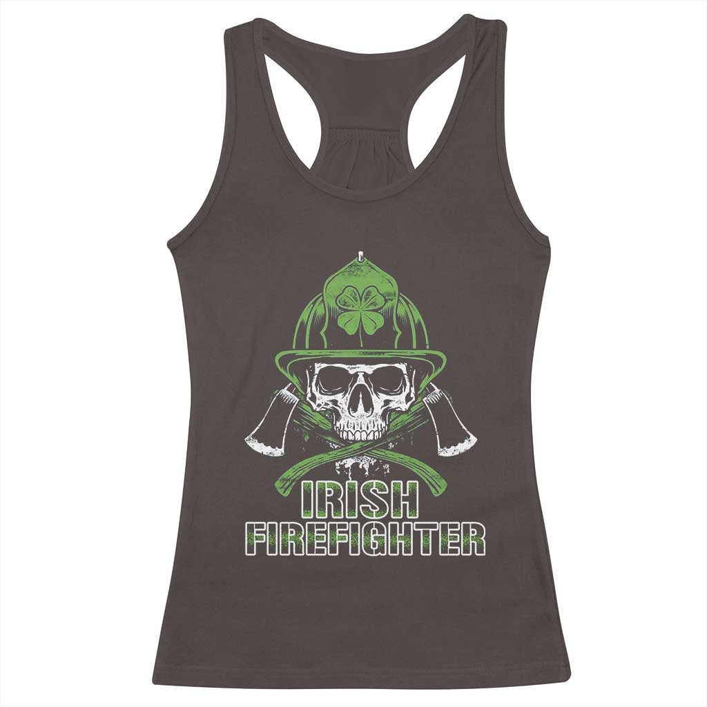 Irish Firefighter Racerback Tank Top Shamrock Skull Man Of Fire TS09 Dark Chocolate Print Your Wear