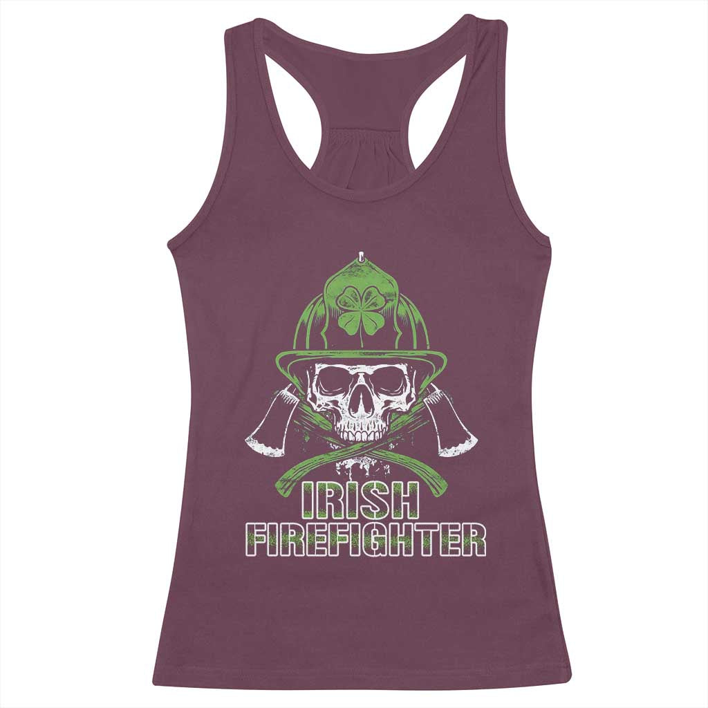 Irish Firefighter Racerback Tank Top Shamrock Skull Man Of Fire TS09 Maroon Print Your Wear