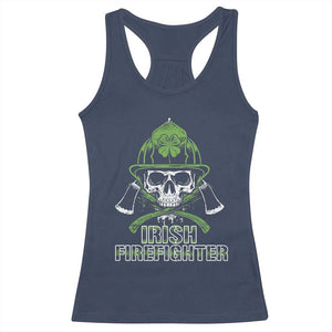 Irish Firefighter Racerback Tank Top Shamrock Skull Man Of Fire TS09 Navy Print Your Wear