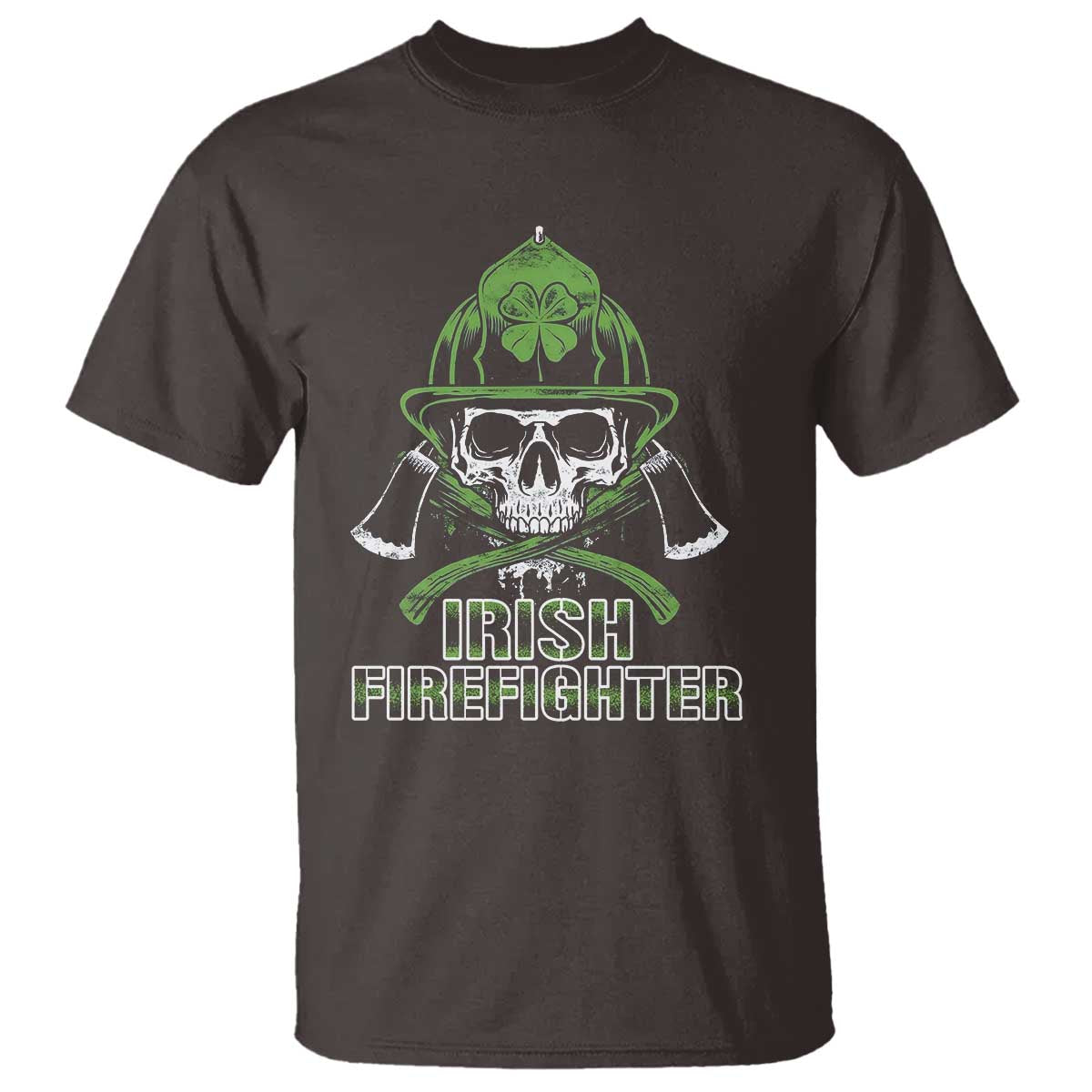 Irish Firefighter T Shirt Shamrock Skull Man Of Fire TS09 Dark Chocolate Print Your Wear