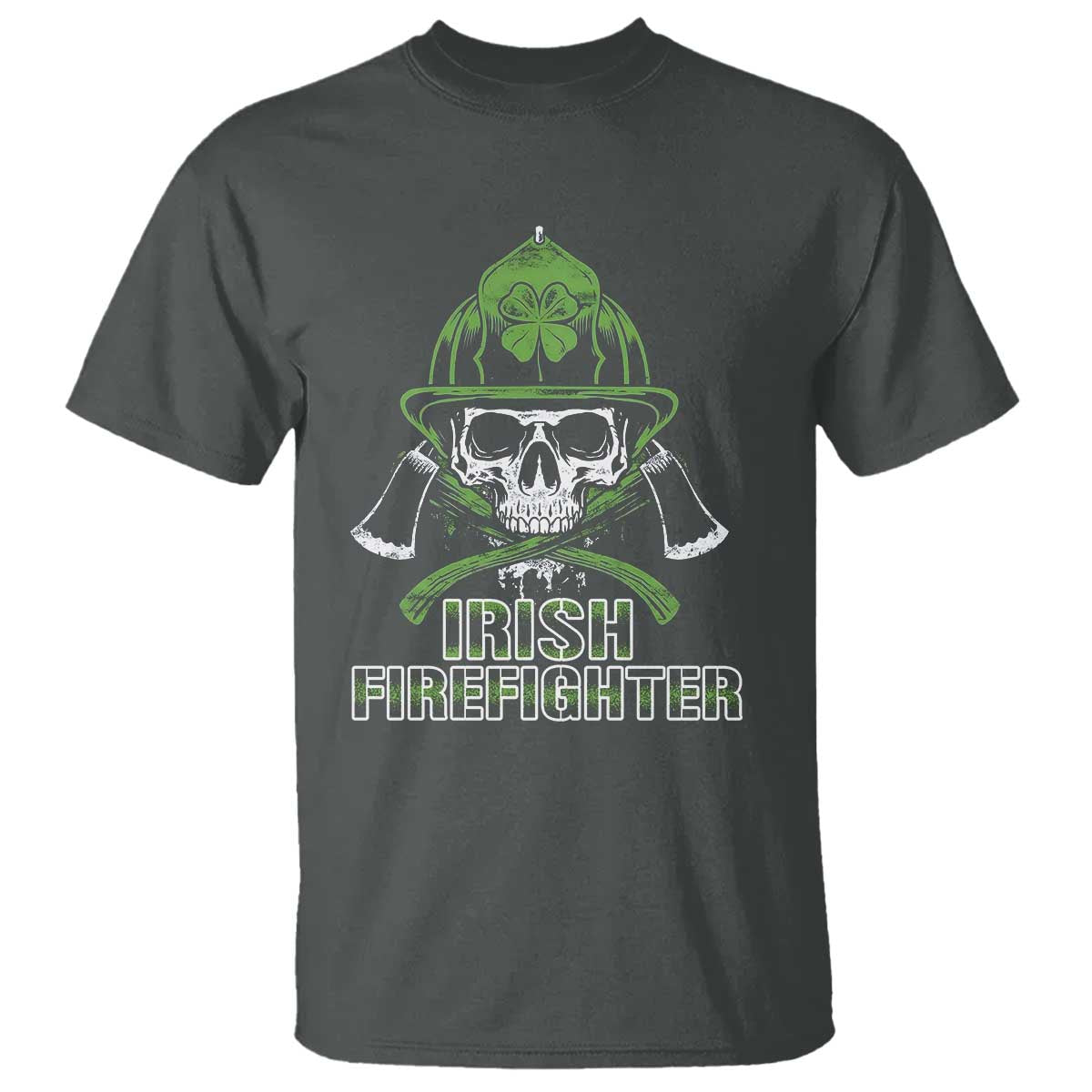 Irish Firefighter T Shirt Shamrock Skull Man Of Fire TS09 Dark Heather Print Your Wear