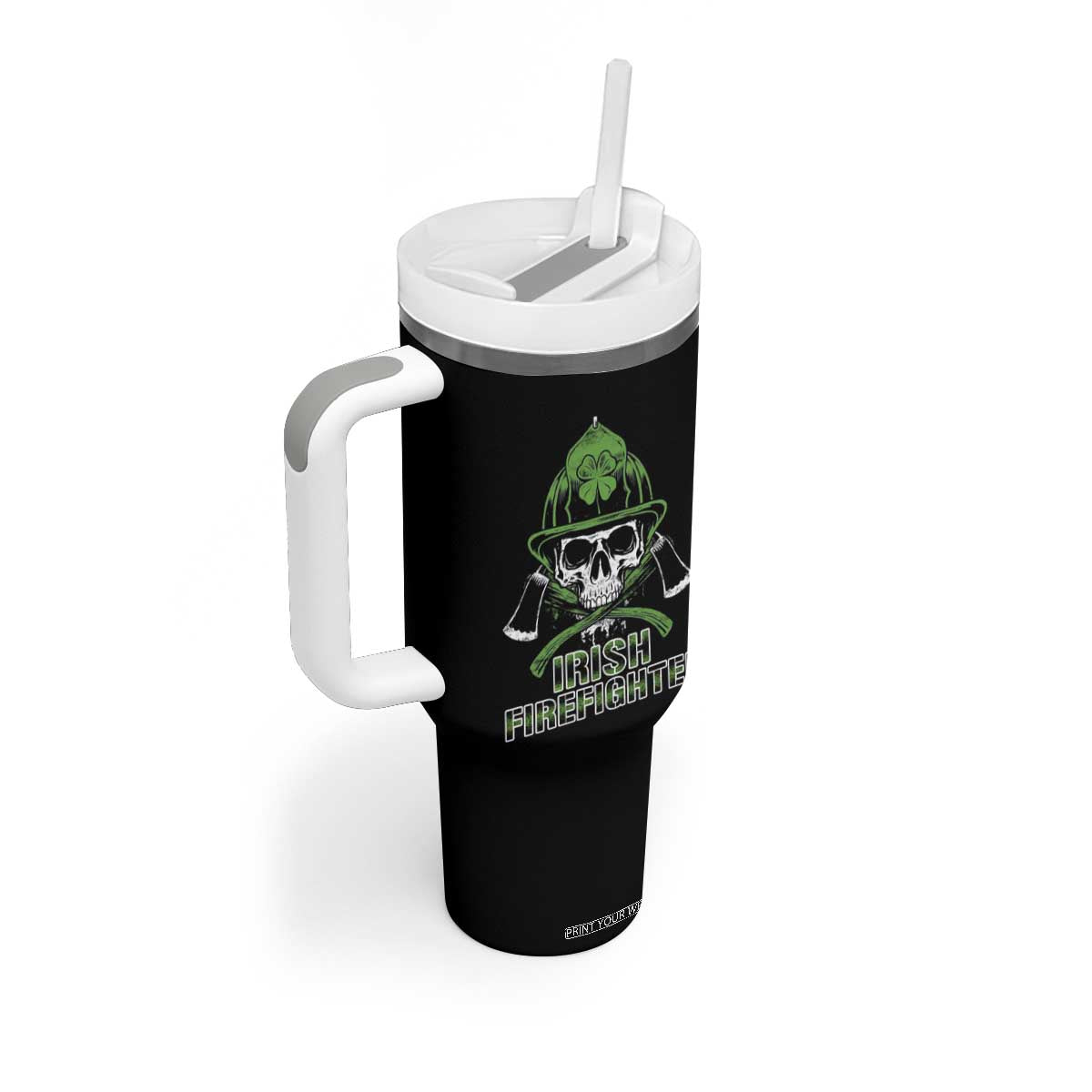 Irish Firefighter Tumbler With Handle Shamrock Skull Man Of Fire TS09 Print Your Wear