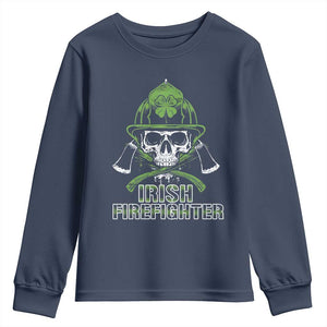 Irish Firefighter Youth Sweatshirt Shamrock Skull Man Of Fire TS09 Navy Print Your Wear
