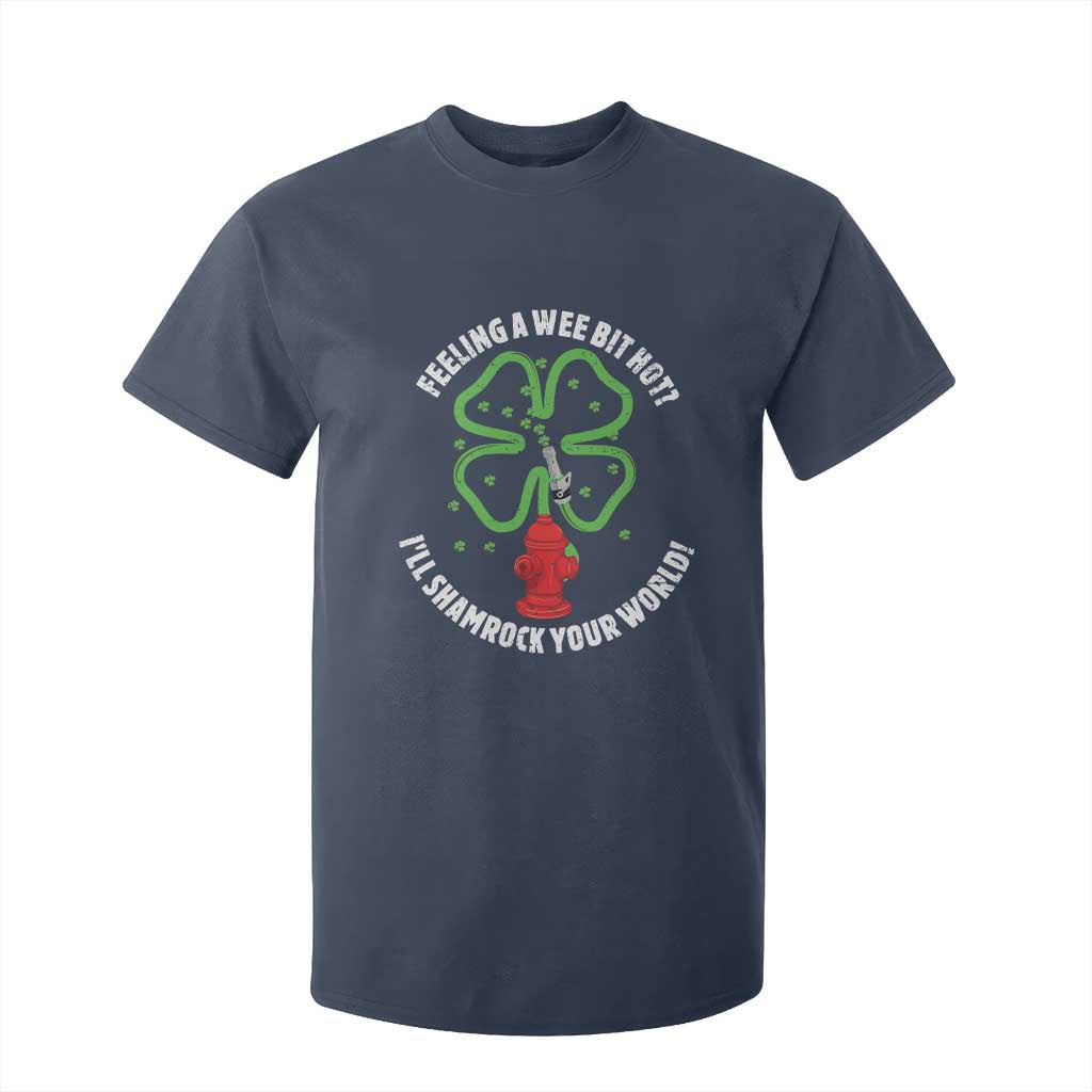 Funny Irish Firefighter T Shirt For Kid Feeling A Wee Bit Hot I'll Shamrock Your World TS09 Navy Print Your Wear