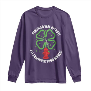 Funny Irish Firefighter Long Sleeve Shirt Feeling A Wee Bit Hot I'll Shamrock Your World TS09 Purple Print Your Wear