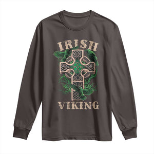 Irish Viking Long Sleeve Shirt Celtic Cross Odin's Raven TS09 Dark Chocolate Print Your Wear