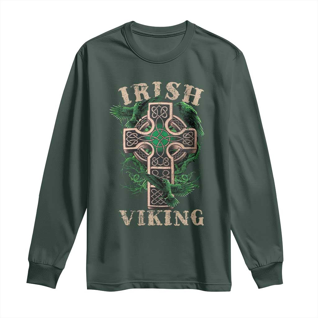 Irish Viking Long Sleeve Shirt Celtic Cross Odin's Raven TS09 Dark Forest Green Print Your Wear