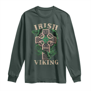 Irish Viking Long Sleeve Shirt Celtic Cross Odin's Raven TS09 Dark Forest Green Print Your Wear