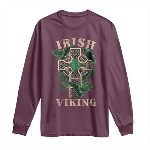 Irish Viking Long Sleeve Shirt Celtic Cross Odin's Raven TS09 Maroon Print Your Wear