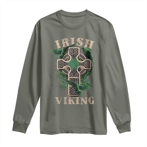 Irish Viking Long Sleeve Shirt Celtic Cross Odin's Raven TS09 Military Green Print Your Wear