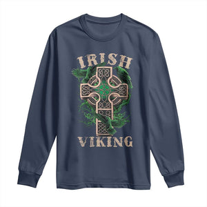 Irish Viking Long Sleeve Shirt Celtic Cross Odin's Raven TS09 Navy Print Your Wear