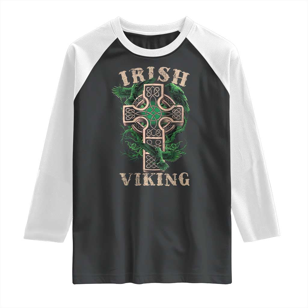 Irish Viking Raglan Shirt Celtic Cross Odin's Raven TS09 Black White Print Your Wear
