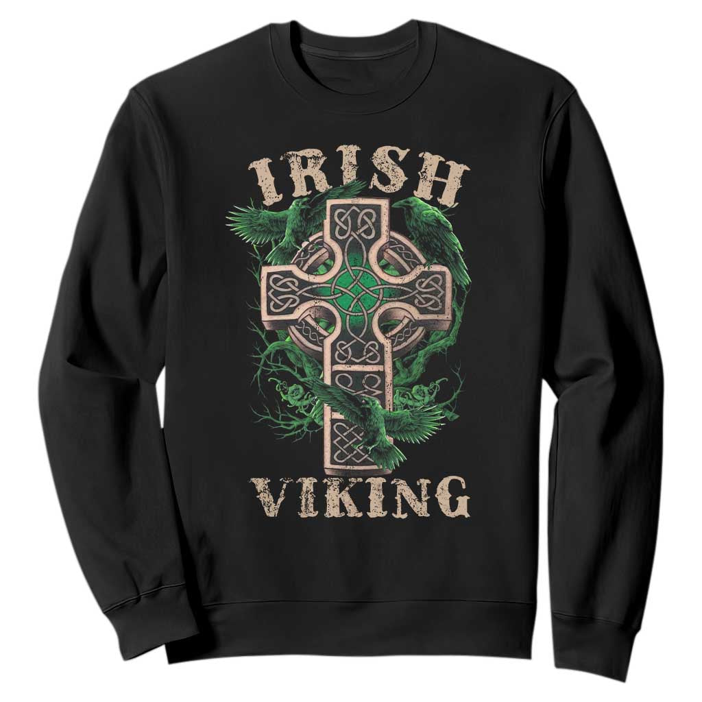 Irish Viking Sweatshirt Celtic Cross Odin's Raven TS09 Black Print Your Wear