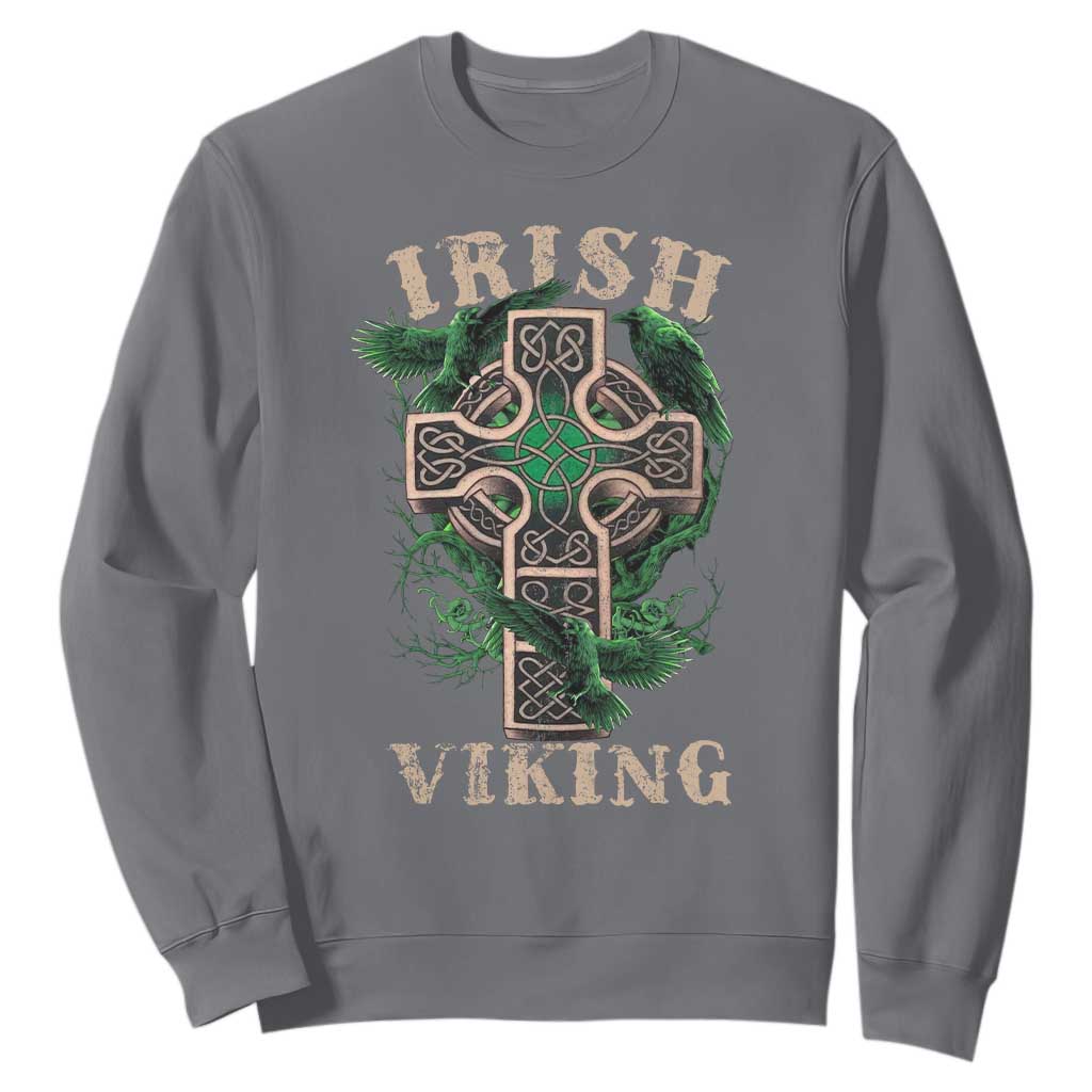 Irish Viking Sweatshirt Celtic Cross Odin's Raven TS09 Charcoal Print Your Wear