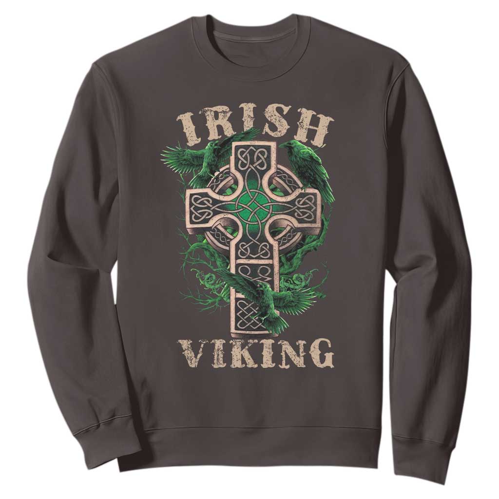Irish Viking Sweatshirt Celtic Cross Odin's Raven TS09 Dark Chocolate Print Your Wear