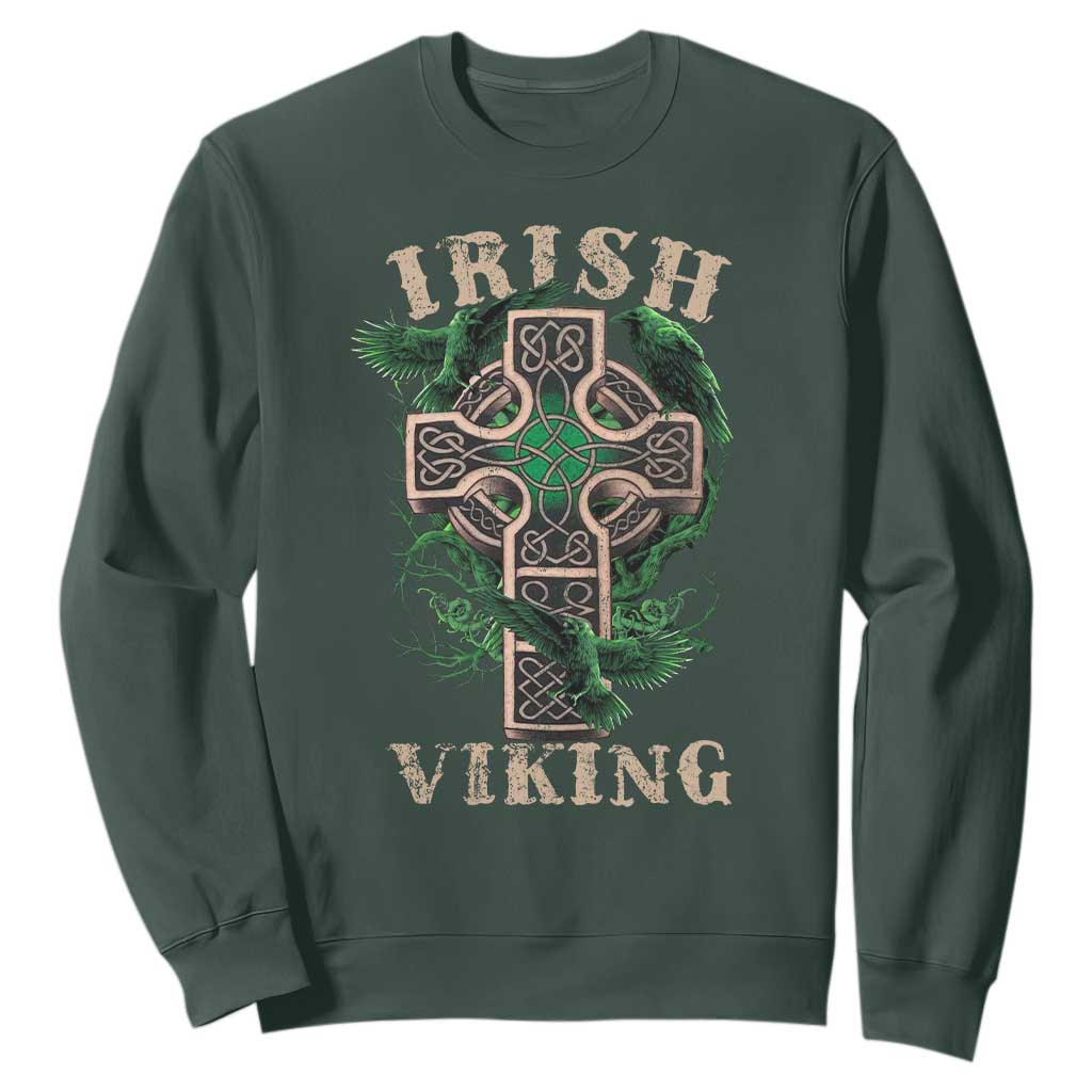 Irish Viking Sweatshirt Celtic Cross Odin's Raven TS09 Dark Forest Green Print Your Wear