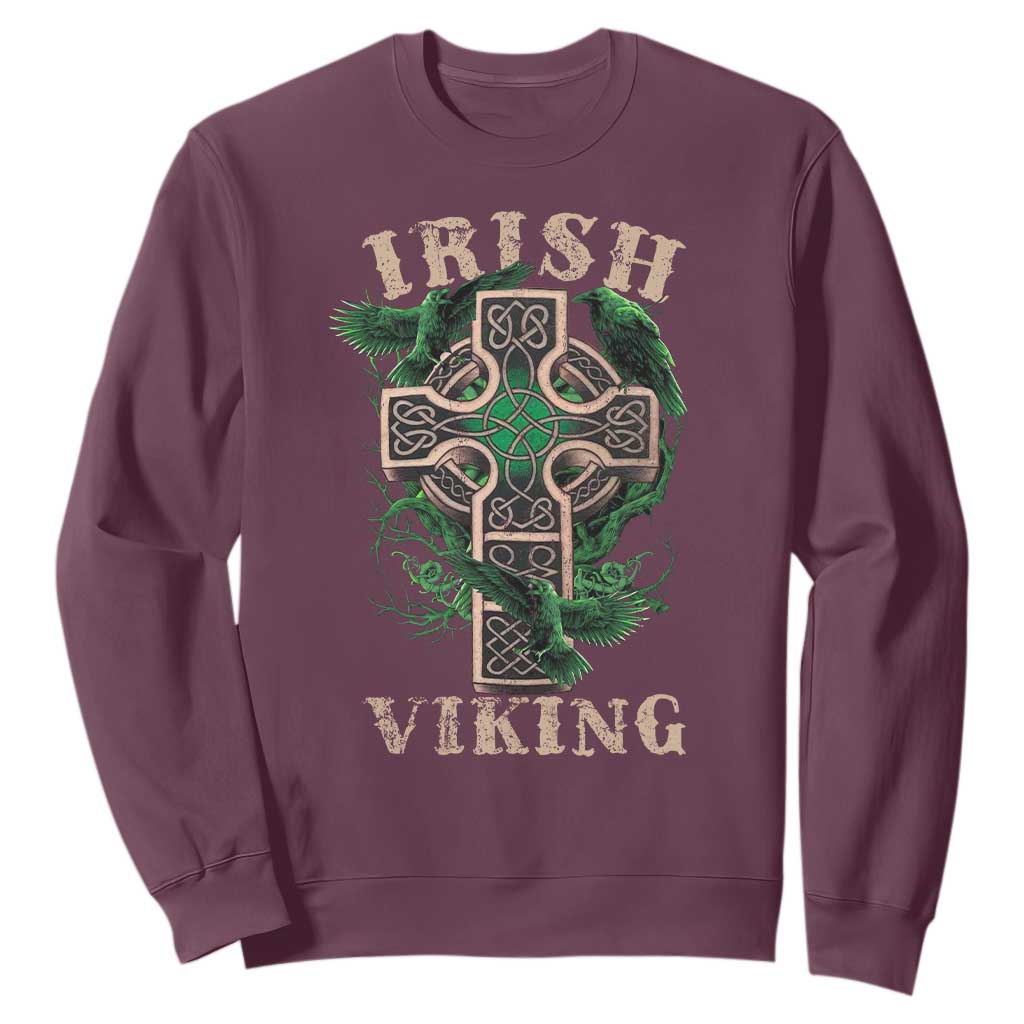 Irish Viking Sweatshirt Celtic Cross Odin's Raven TS09 Maroon Print Your Wear