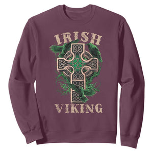 Irish Viking Sweatshirt Celtic Cross Odin's Raven TS09 Maroon Print Your Wear