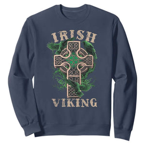Irish Viking Sweatshirt Celtic Cross Odin's Raven TS09 Navy Print Your Wear