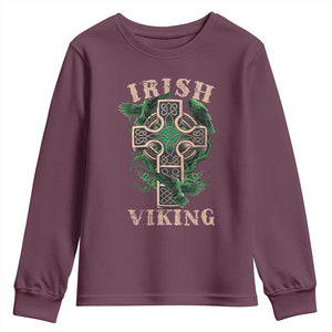 Irish Viking Youth Sweatshirt Celtic Cross Odin's Raven TS09 Maroon Print Your Wear