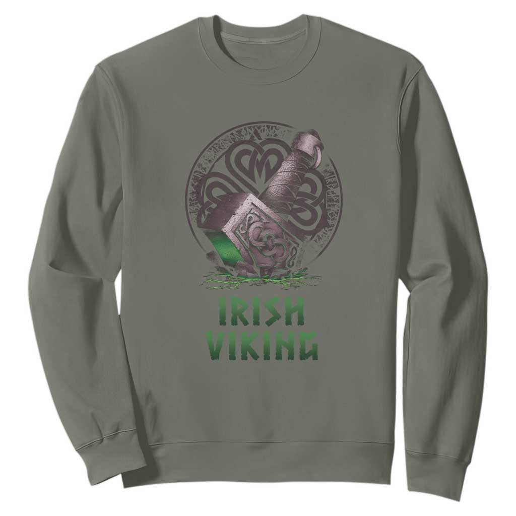 Irish Viking Sweatshirt Celtic Thor Mjolnir TS09 Military Green Print Your Wear