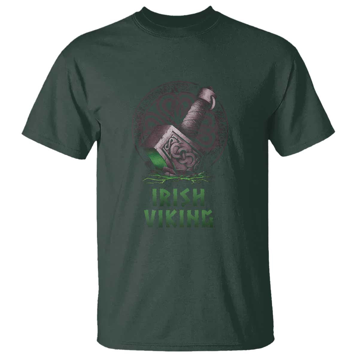 Irish Viking T Shirt Celtic Thor Mjolnir TS09 Dark Forest Green Print Your Wear