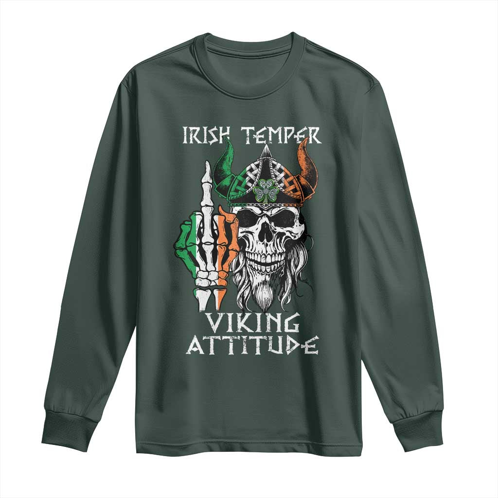 Funny Irish Viking Long Sleeve Shirt Irish Temper Viking Attitude TS09 Dark Forest Green Print Your Wear