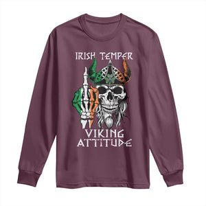 Funny Irish Viking Long Sleeve Shirt Irish Temper Viking Attitude TS09 Maroon Print Your Wear