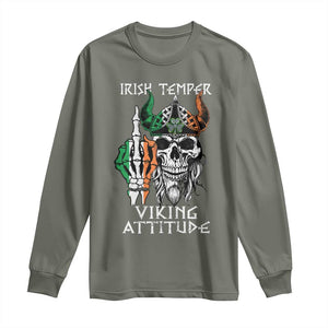 Funny Irish Viking Long Sleeve Shirt Irish Temper Viking Attitude TS09 Military Green Print Your Wear