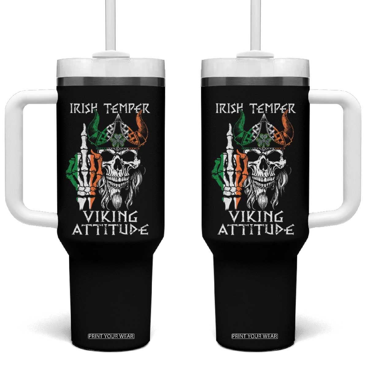 Funny Irish Viking Tumbler With Handle Irish Temper Viking Attitude TS09 One Size: 40 oz Black Print Your Wear