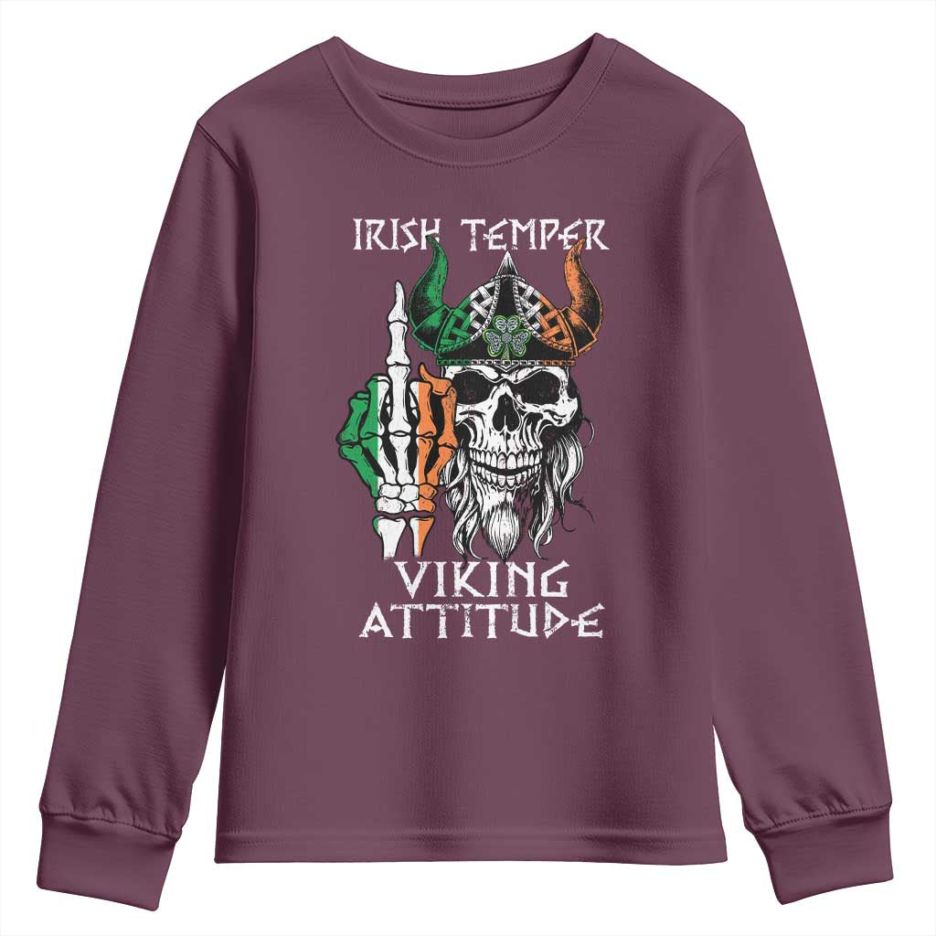 Funny Irish Viking Youth Sweatshirt Irish Temper Viking Attitude TS09 Maroon Print Your Wear