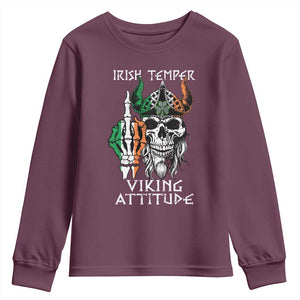 Funny Irish Viking Youth Sweatshirt Irish Temper Viking Attitude TS09 Maroon Print Your Wear