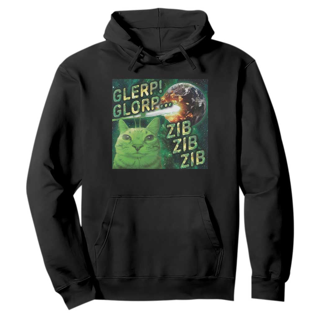 Funny Alien Cat Meme Hoodie Glerp Glorp Zib Zib TS09 Black Print Your Wear