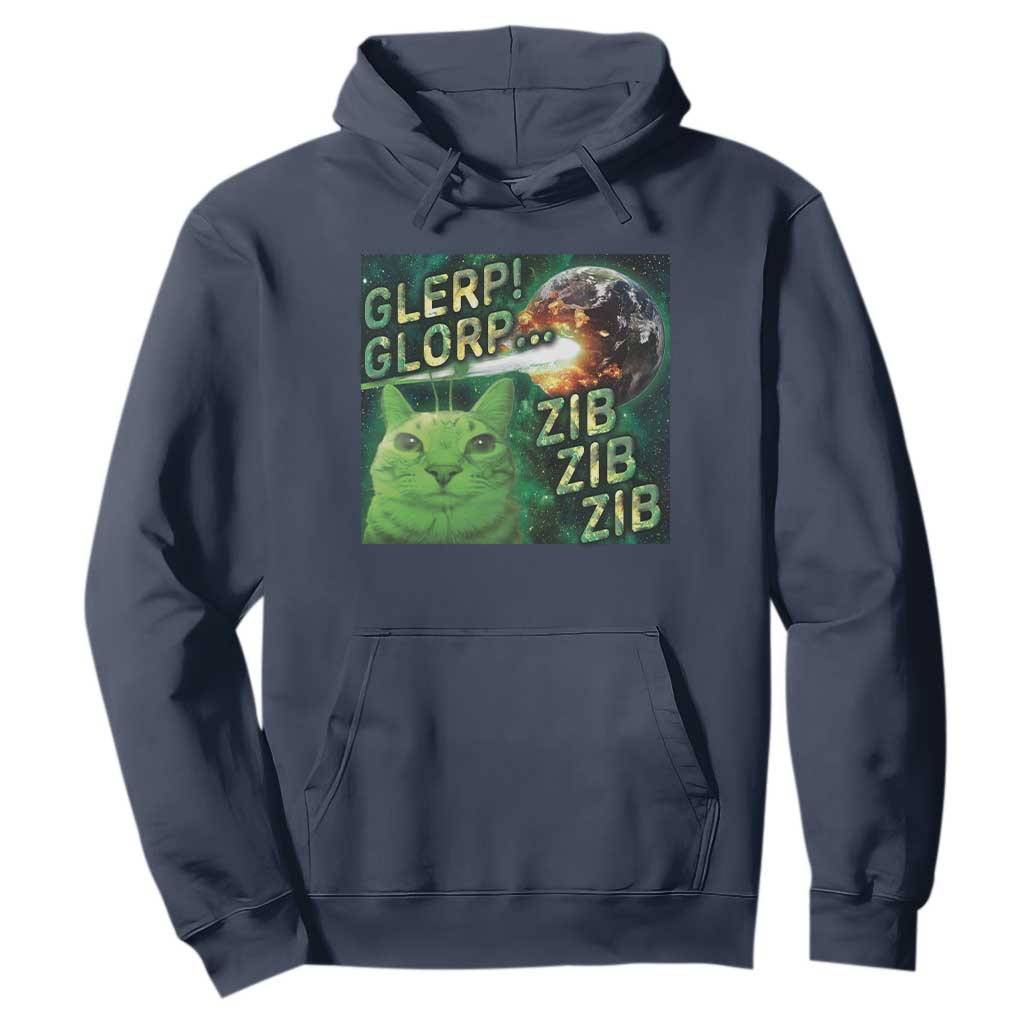 Funny Alien Cat Meme Hoodie Glerp Glorp Zib Zib TS09 Navy Print Your Wear