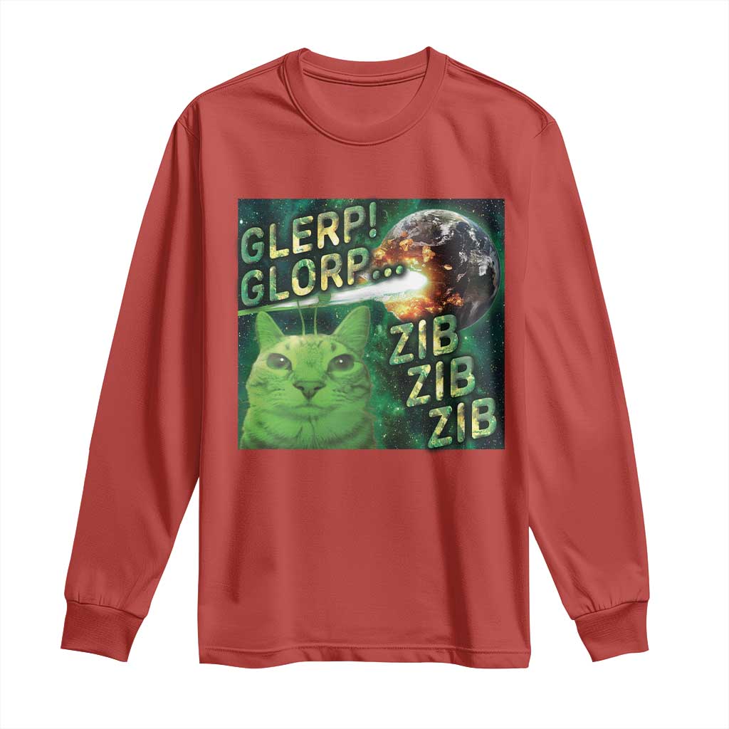 Funny Alien Cat Meme Long Sleeve Shirt Glerp Glorp Zib Zib TS09 Red Print Your Wear
