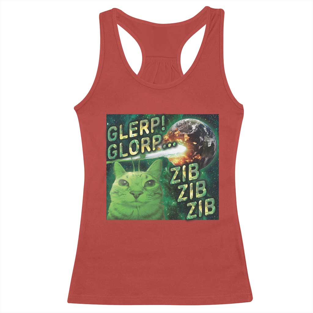 Funny Alien Cat Meme Racerback Tank Top Glerp Glorp Zib Zib TS09 Red Print Your Wear