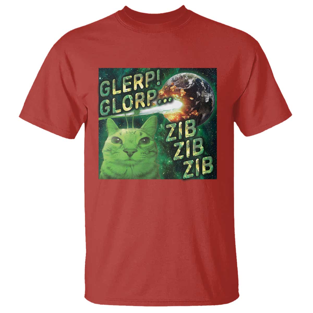 Funny Alien Cat Meme T Shirt Glerp Glorp Zib Zib TS09 Red Print Your Wear