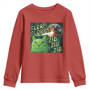 Funny Alien Cat Meme Youth Sweatshirt Glerp Glorp Zib Zib TS09 Red Print Your Wear